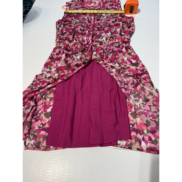 Liz Claiborne Pink Floral Blouson Midi Dress Sleeveless Button Front Boho Chic L - Picture 6 of 8